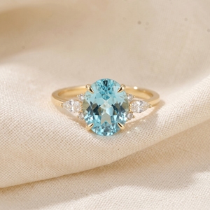 แหวนทองคำแท้ 14KT ดีไซน์ทันสมัย ประดับเพชรเลี้ยงในห้องปฏิบัติการ และพลอยสีฟ้าพาราอิบาสังเคราะห์ สำหรับผู้หญิง เครื่องประดับชั้นดีสำหรับงานแต่งงาน เครื่องประดับสั่งทำพิเศษ - Product Image 6