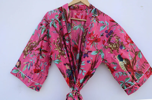 Bata Kimono de Algodón 100% Tejido con Estampado de Dibujos Animados para Mujer, Camisón de Verano Hecho a Mano, Cuello en V, Cintura Elástica, Largo Completo, Suave - Product Image 6