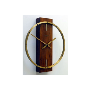 Luxury Modern Mechanical Wall <b>Clock</b> with Golden <b>Metal</b> Wood Frame Vertical Wooden Accent Silent Needle Movement for Living Room - Product Image 2