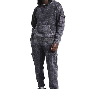Conjunto de pantalones de chándal de alta calidad con logotipo personalizado, chándal con capucha de peso pesado, chándal de dos piezas con lavado ácido para hombres - Product Image 1