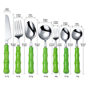 Ensemble de couverts en acier inoxydable 304 avec manche en bambou épais, couteau, fourchette, cuillère, ensemble de vaisselle en bambou vert - Product Image 3