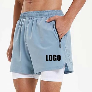 <b>Men</b> Light Blue Solid Color Breathable Swim <b>Trunks</b> With Zipper Pocket Regular Fit Knitted Spandex Polyester Shorts - Product Image 1