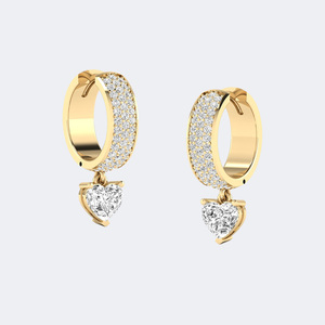 Pendientes colgantes lineales tipo huggie con diamantes cultivados en laboratorio de 1.50 CTW, redondos y en forma de corazón, con engaste de punta/pavé, estilo vintage dorado, certificados por IGI - Product Image 4