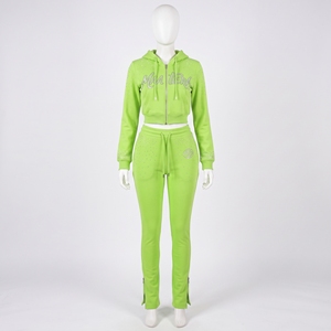 Conjunto Deportivo Verde Lima con Pedrería para Mujer, Sudadera con Cierre y Pantalones Ajustados, Ropa Urbana de Lujo, Venta al Por Mayor, Prendas Personalizadas - Product Image 4