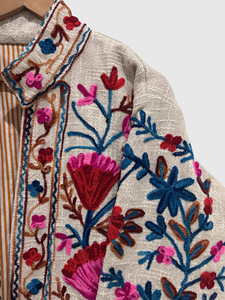 Veste en lin brodée de fleurs, col montant, manches longues, style Prairie Chic, vêtements de printemps pour femmes - Product Image 4
