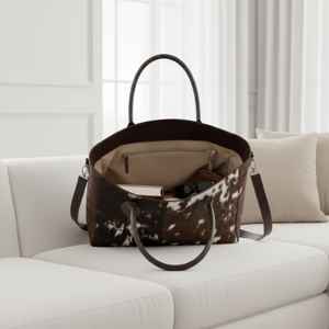 Bolso Tote Grande de Cuero Genuino con Pelo de Vaca, Color Sólido, con Cierre de Cremallera y Bordado para Mujer LHTB-0013 - Product Image 4