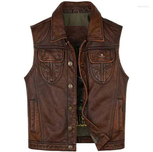 Men's Premium <b>Leather</b> <b>Vest</b> Wholesale Adults OEM ODM Custom Biker Motorcycle Jacket Sleeveless Casual Outerwear 2026 - Product Image 4