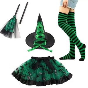 Conjunto de accesorios de disfraz de bruja de Halloween para mujer: sombrero puntiagudo, falda tutú de malla fluida, calcetines largos, escoba, para fiesta de carnaval - Product Image 5