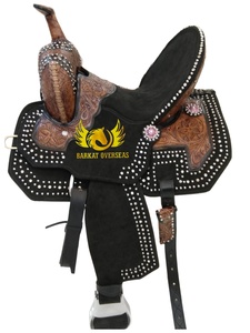 Custom Lightweight Double Toned <b>Tooled</b> Genuine Leather Western Barrel Racing Trail Riding Portable Horse Saddle Silver Studded - Product Image 3