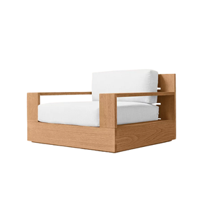 Chaise longue d'extérieur minimaliste moderne en teck massif, résistante aux intempéries, avec coussin épais à séchage rapide, assise profonde, mobilier d'extérieur haut de gamme - Product Image 5