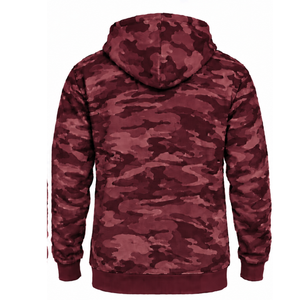 Sweat à capuche pull-over camouflage bordeaux pour homme, imprimé personnalisé, en molleton avec poche kangourou et cordon de serrage, décontracté, pour l'hiver, l'extérieur et le streetwear - Product Image 2