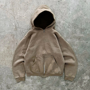 Sweat à capuche zippé en molleton épais de coton, style vintage délavé à l'acide, effet soleil, coupe ample, logo brodé personnalisé, effet usé, unisexe - Product Image 4