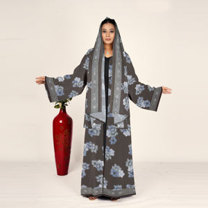 Abaya de Chifón con Estampado Floral, Pañuelo para la Cabeza Coordinado, Largo hasta el Suelo, Mangas Largas, Cuello Chal - Ropa Islámica Modesta para Oración para Mujeres - Product Image 5