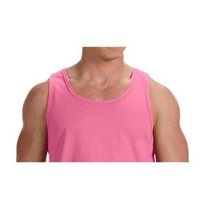 Men Solid Color Knitted Tank Top O-Neck Casual Style Pink Athletic Fit Workout Vest Stretchable 100% Cotton Eco-Friendly - Product Image 5