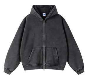 Men's Regular Fit <b>Zip</b>-Up <b>Hoodie</b> Solid Color Fleece Cotton Casual Sweatshirt with <b>Pockets</b> Winter Wear Eco-Friendly 360g - Product Image 4