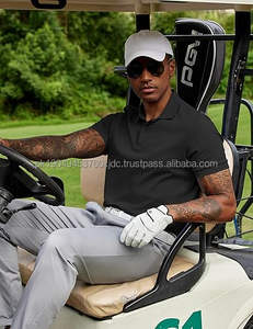 Polo à manches courtes 100% coton épais pour hommes, pull classique avec col côtelé et poignets brodés, chemises de golf - Product Image 3