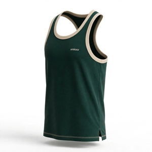 Débardeur sans manches vert foncé pour homme Amkoor, col rond, séchage rapide, en polyester tricoté, patchwork color block, style sportif décontracté - Product Image 2