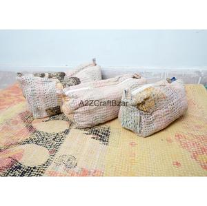 Kantha Quilted Eco-Friendly Waterproof Tassel Case Zipper Soft Handle Durable Cotton Fabric Daily Use Multi-Function Large Women - Product Image 4