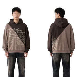 Sudadera con Capucha Personalizada con Escritura Diagonal, Felpa de Algodón, Color Taupe, Lavado Ácido, Gráfico Escrito a Mano, Estilo Urbano Relajado, Sudadera con Estampado de Letras - Product Image 3