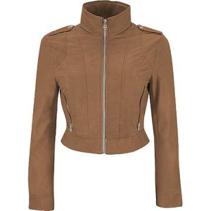 Blouson moto court en PU pour femme, col montant, coupe ajustée, zippé, décontracté, uni, pour le printemps - Product Image 2