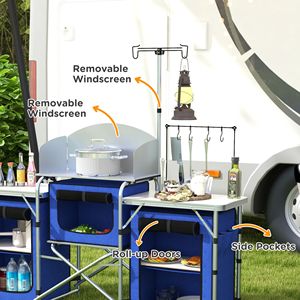 Portable Blue Folding <b>Camping</b> <b>Kitchen</b> Fabric Cupboards Windshield PC Aluminum Table for BBQ Picnic Includes Bag-Garden Style - Product Image 5