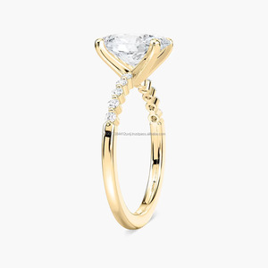 Anillo de Compromiso y Boda para Mujer, con Diamante Cultivado en Laboratorio, Corte Ovalado de 2 Quilates, Certificado IGI, Minimalista, Solitario, Oro Amarillo Sólido de 14k - Product Image 2