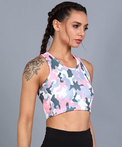 FITME SPORTS Soutien-gorge de sport pour femme, dos nageur, à carreaux unis, en maille, soutien moyen, respirant, Spandex/Nylon, pour la course et le fitness - Product Image 1
