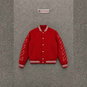 MODERN RED VARSITY <b>JACKET</b> FOR <b>MEN</b> With <b>White</b> Stripe Details Regular Fit Casual Style Turn-down Collar Single Button Closure TREN - Product Image 5