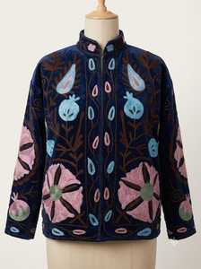 Chaqueta de Invierno SETU INTERNATIONAL Estilo Boho Chic, Bordada en Terciopelo, Ecológica, con Diseño Floral Vintage en Azul - Product Image 3