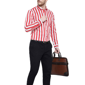 Men's <b>Red</b> <b>White</b> <b>Striped</b> Long Sleeve Dress <b>Shirt</b> Turn-down Collar Smart Casual Full Sleeve 100% Cotton Poplin Anti-Wrinkle - Product Image 2