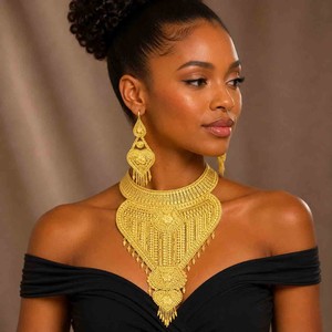 Wholesale Fashion <b>Jewelry</b> 14K18K24K Micron Gold Filled Dubai Style Turkey Heavy Necklaces Traditional Design <b>Bridal</b> <b>Jewelry</b> <b>Set</b> - Product Image 2