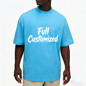 T-shirt en coton bleu surdimensionné pour homme, entièrement personnalisé, à manches courtes, col rond, décontracté, avec motif imprimé, en jersey tricoté - Product Image 4