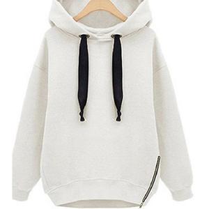 Pull court à capuche pour femme, doublé polaire, en coton brodé, avec demi-fermeture éclair et manches courtes, pour l'automne - Product Image 4
