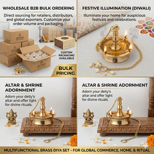 Diya Colgante Tradicional de Latón con Cadena, Lámpara de Aceite India para Puja, Decoración del Hogar, Regalo para el Festival Diwali, Fabricante Mayorista - Product Image 5