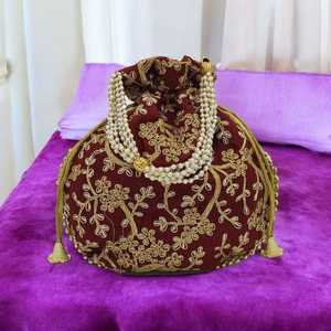 กระเป๋าถือปักลายประดับลูกปัดแบบรูดเชือก กระเป๋า Potli สำหรับงานเลี้ยงตอนเย็น กระเป๋าถือเจ้าสาวงานแต่งงาน กระเป๋าใส่เครื่องประดับและเครื่องสำอาง - Product Image 1