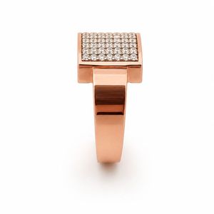 Mens 18KT Rose Gold Micro Pave Cubic Zirconia Square Signet <b>Ring</b> <b>Open</b> Adjustable Band Geometric Statement Wedding Party Gift - Product Image 3