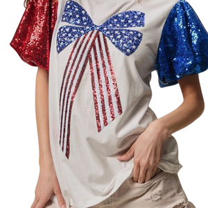 New Arrival Women's 2026 National Day Summer Slim Casual Breathable Cotton Short-Sleeved <b>Shirt</b> With Bows USA National Day <b>Shirt</b> - Product Image 3