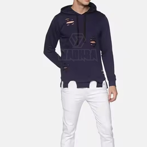 Custom Solid <b>Plain</b> Color <b>Men</b> Casual Distressed <b>Hoodies</b> Wholesale Price Cotton Blended Low MOQ <b>Men</b> Casual <b>Hoodies</b> - Product Image 4
