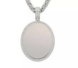Luxury 925 Sterling Silver Oval Photo Pendant Sparkling CZ Border Custom Picture Necklace Jewelry <b>Gift</b> - Product Image 2
