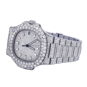 Montre à quartz de luxe Hip Hop personnalisée en acier inoxydable avec diamants Moissanite VVS et bracelet de 20 mm, cadran en verre - Product Image 3
