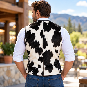 Chaqueta de cuero sin mangas con pelo sintético para hombre |   Chaleco sin Mangas de Cuero Vacuno para Hombre |   Chaqueta Deportiva de Cuero Vacuno con - Product Image 5