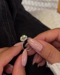 Pear Cut Lab Grown Diamond Halo Engagement <b>Ring</b> Solid 925 Sterling <b>Silver</b> <b>Silver</b> Plated Pave Wedding <b>Ring</b> Women's IGI Certified - Product Image 5