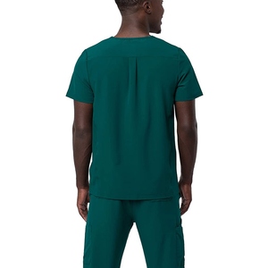 Men Green V-Neck Short Sleeve Scrub <b>Top</b> And Pants Set Cotton Polyester Woven Hospital Uniform - Product Image 5