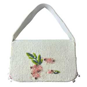 Floral Beaded Bridal Shoulder <b>Bag</b> White Pearl Wedding Purse with Pink Crystal Flowers Handmade Evening <b>Bag</b> Bride <b>Shower</b> Gif - Product Image 3