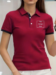 Custom Navy Blue Polyester Solid Polo Shirt Adult Short Sleeve Embroidered Logo Contrast Trim Classic Turndown Promotional - Product Image 4