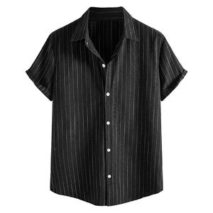 Chemise boutonnée à rayures texturées personnalisées en charbon de bois, manches courtes, style minimaliste pour les vacances à la plage, style estival - Product Image 6