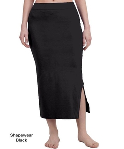 Women High Waist Black Pencil Skirt With Side Slit Mid Calf Length Elegant <b>Shapewear</b> Stretch Satin Fabric All Seasons - Product Image 1