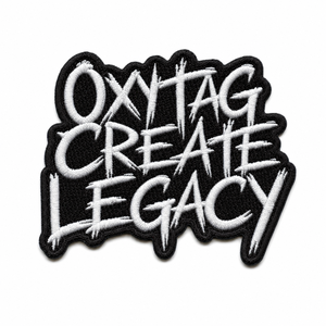 Patch brodé Oxytag Create Legacy, forme irrégulière, noir et blanc, en feutre, personnalisable, prix de gros, broderie OEM - Product Image 1