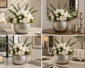 Florero de Metal Texturizado Hecho a Mano con Diseño Redondo Decorativo, Centro de Mesa de Lujo para Decoración Floral de Hogar y Bodas - Product Image 4