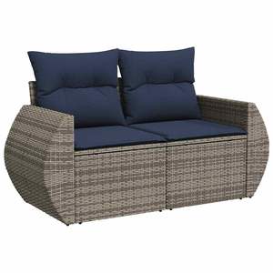 Set Divano da Giardino in Polyrattan Grigio a 7 Pezzi con Cuscini - Collezione Arredamento Patio - Product Image 3